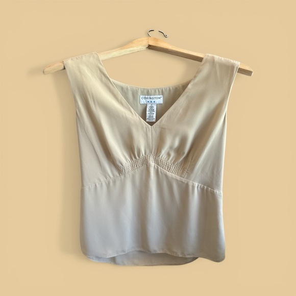 Covington Tops - Covington Light Cream V-Neck Sleeveless Top Milkmaid Work Casual Coquette Blouse